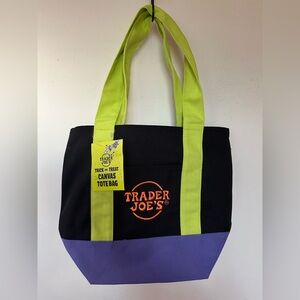 Trader Joes Mini Canvas Halloween Tote Bag New with Tags, Black/Green/Purple